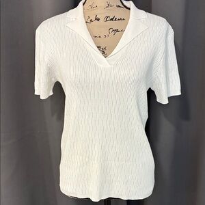 Grace Karin White Ribbed Short-Sleeve Polo Top